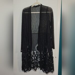 Lace Open Front Duster Cardigan Black
